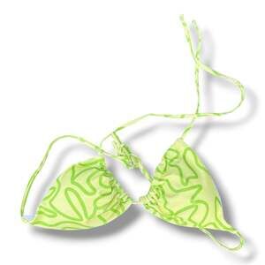 Lime Green Abstract Print Triangle Bikini Top